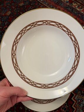 2 Lenox Mosaico D'Italia Rimmed Soup Bowls, Cipresso pattern, U.S.A.